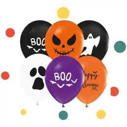 Ballonnen Halloween wit oranje zwart paars 8stk 12inch 30cm | Feestelijk Verpakt