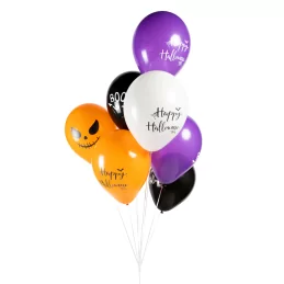 Ballonnen Halloween wit oranje zwart paars 8stk 12inch 30cm | Feestelijk Verpakt