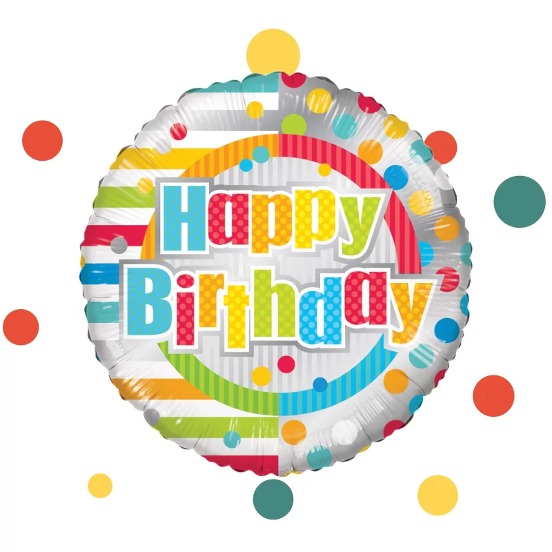 Folieballon Happy Birthday - strepen en stippen | Feestelijk Verpakt