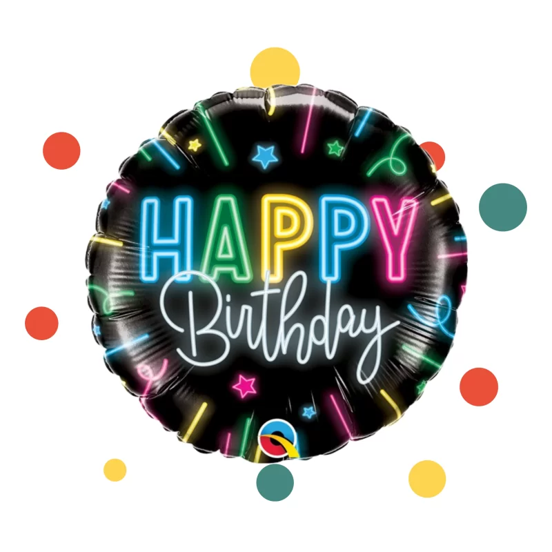 Folieballon Happy Birthday - neon lines | Feestelijk Verpakt