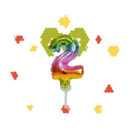 Folieballon taarttopper cijfer 2 regenboog (13cm)